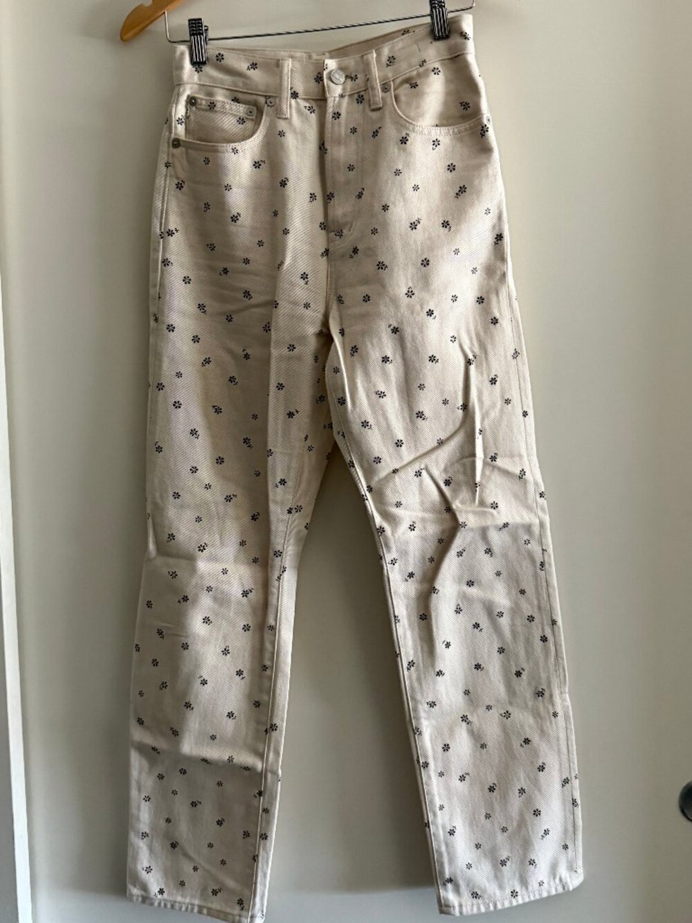 Madewell Perfect Vintage Straight Jean White & Black Floral Pant